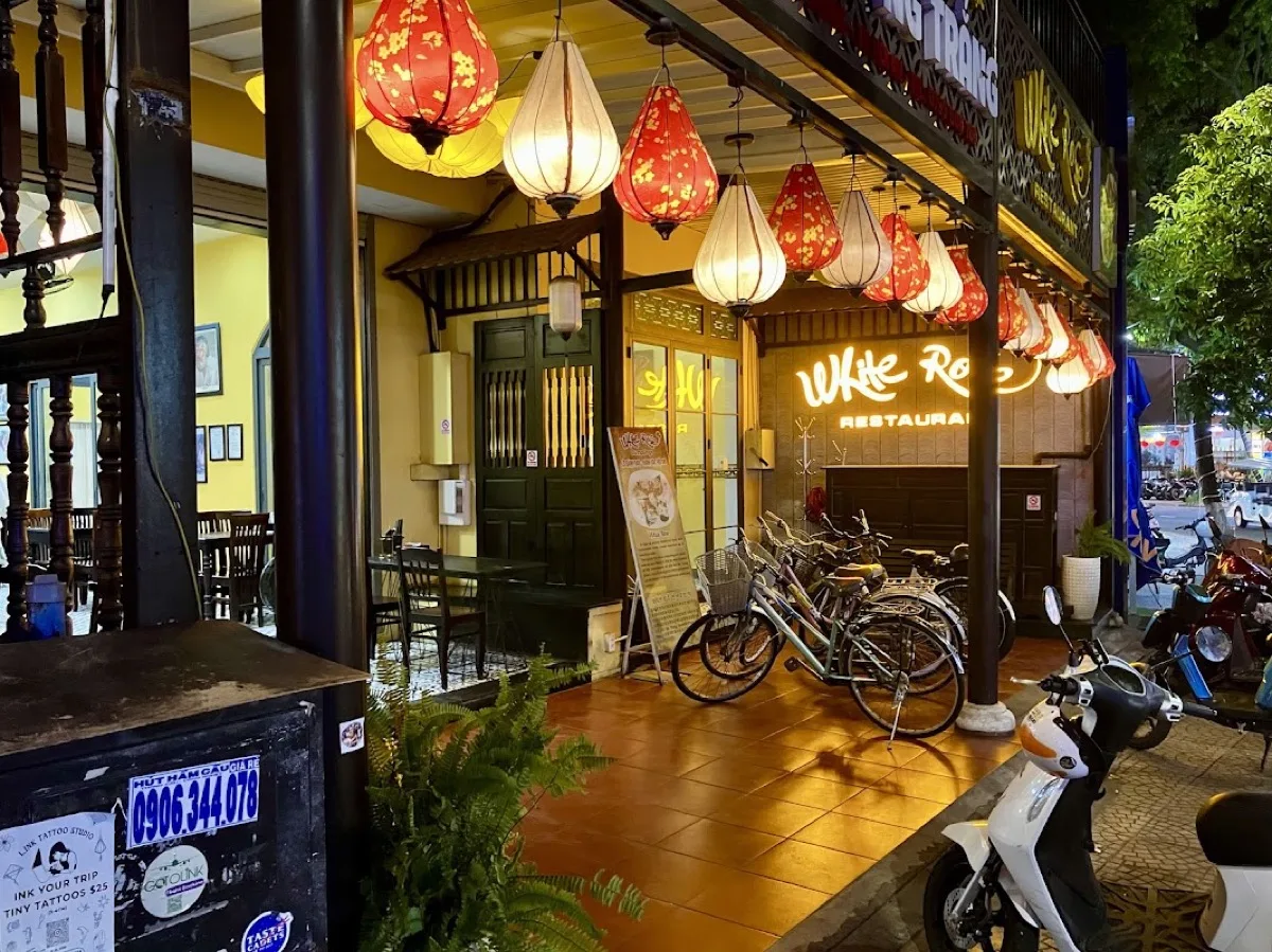 The White Rose restaurant shopfront in Hoi An, where the dumplings are still folded by hand.